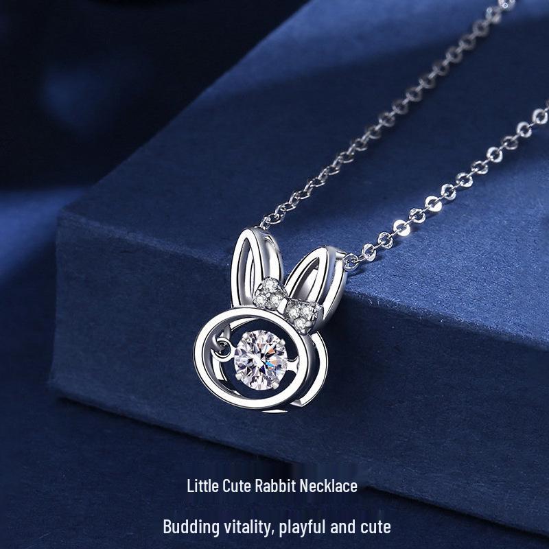 925 Sterling Silver Beating Heart Rabbit Necklace for Women - Zodiac Theme, Cool New Year Style, Cute Lively Clavicle Chain