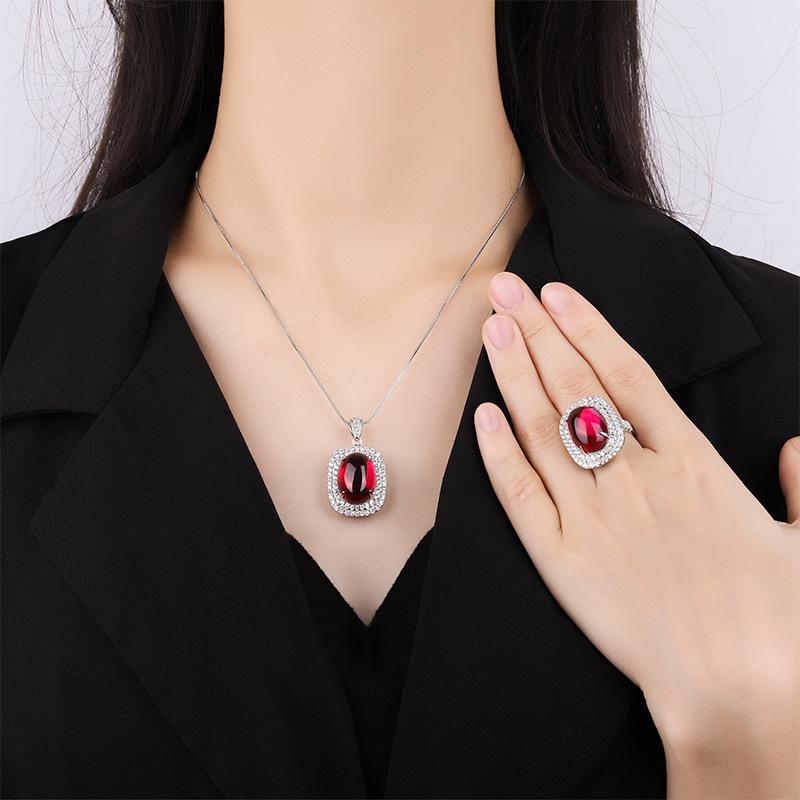 Jewelry Copper Bottom Gold-Plated Ice Seed Fluorescent Denier-Shaped Plain Surface Light Body Temperament Set Main Stone 13 * 18