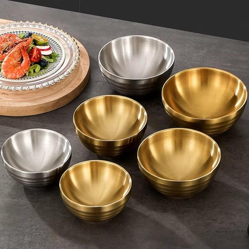 Round Shape Double Layer Insulated Bowls 304 Stainless Steel Soup Bowls Kitchen Dining