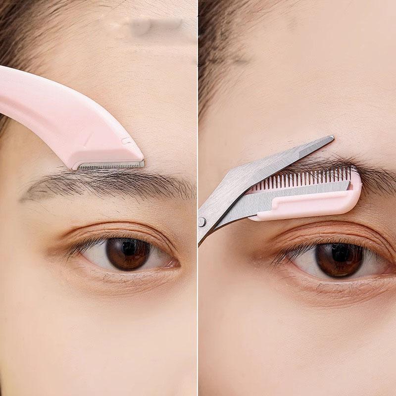 Pink Eyebrow Trimming Scissors with Built-in Comb - Stainless Steel, Precise Grooming Tool, Creating Perfect Eyebrows