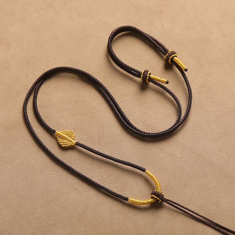Hand-Woven Black Jadeite Gold Pendant Rope for Men & Women