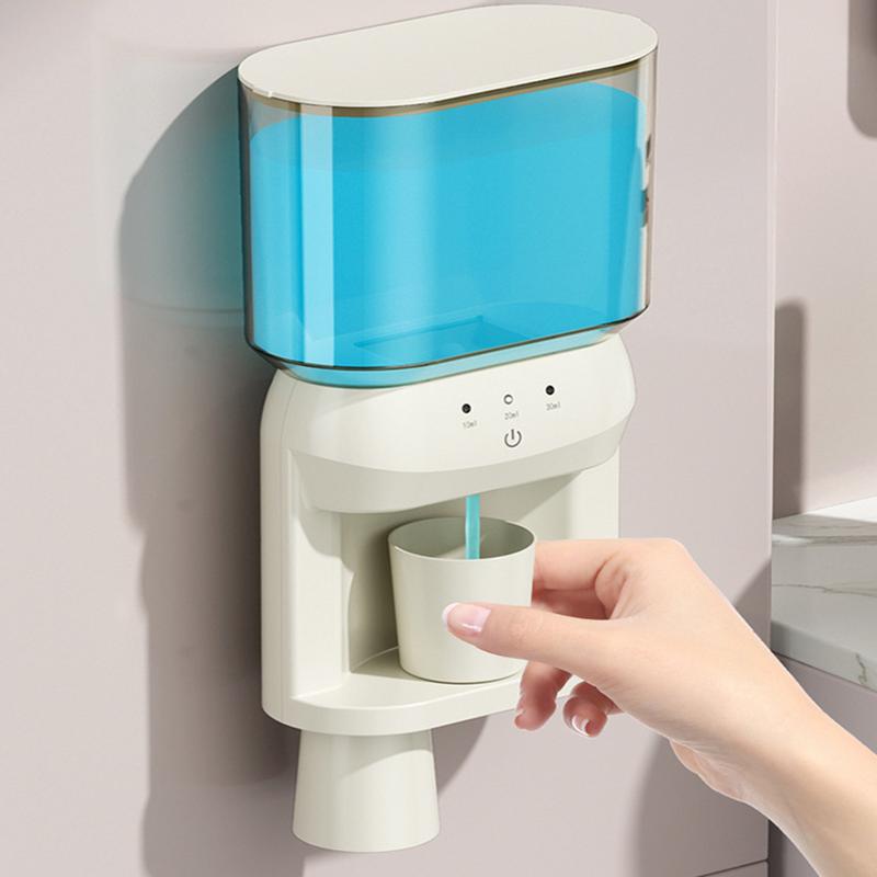 Smart Mouthwash Dispenser 600ml Wall-Mounted Mouthwash Container Rechargeable Bathroom Mouthwash Dispenser with 2 Magnetic Cups