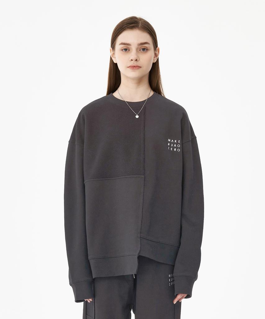 MOZMOZ Reverse Asymmetrical Cut Terry Heavy Brushed Sweatshirt Charcoal
