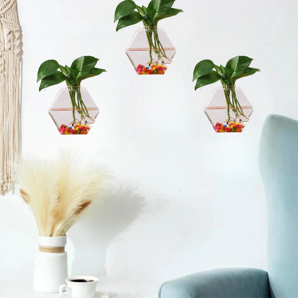 Minimalist Hanging Hexagonal Glass Vase Hydroponics Plant Propagation Vase Modern Nordic Style Vase Home Garden Ornaments