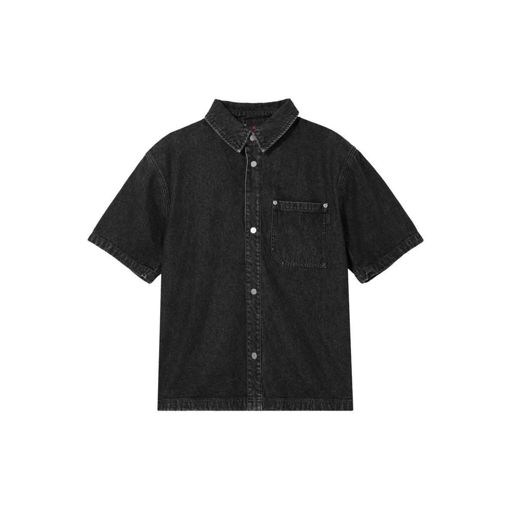 Jordan Men s Logo Collared Button-Up Denim Jacket Black FZ2132-010