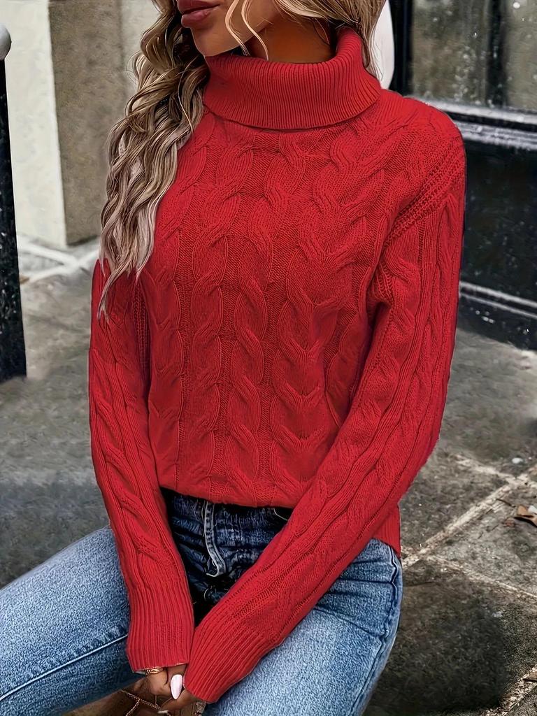 European & American Fashion Women's Cable Knit High Neck Sweater - Autumn/Winter Collection
