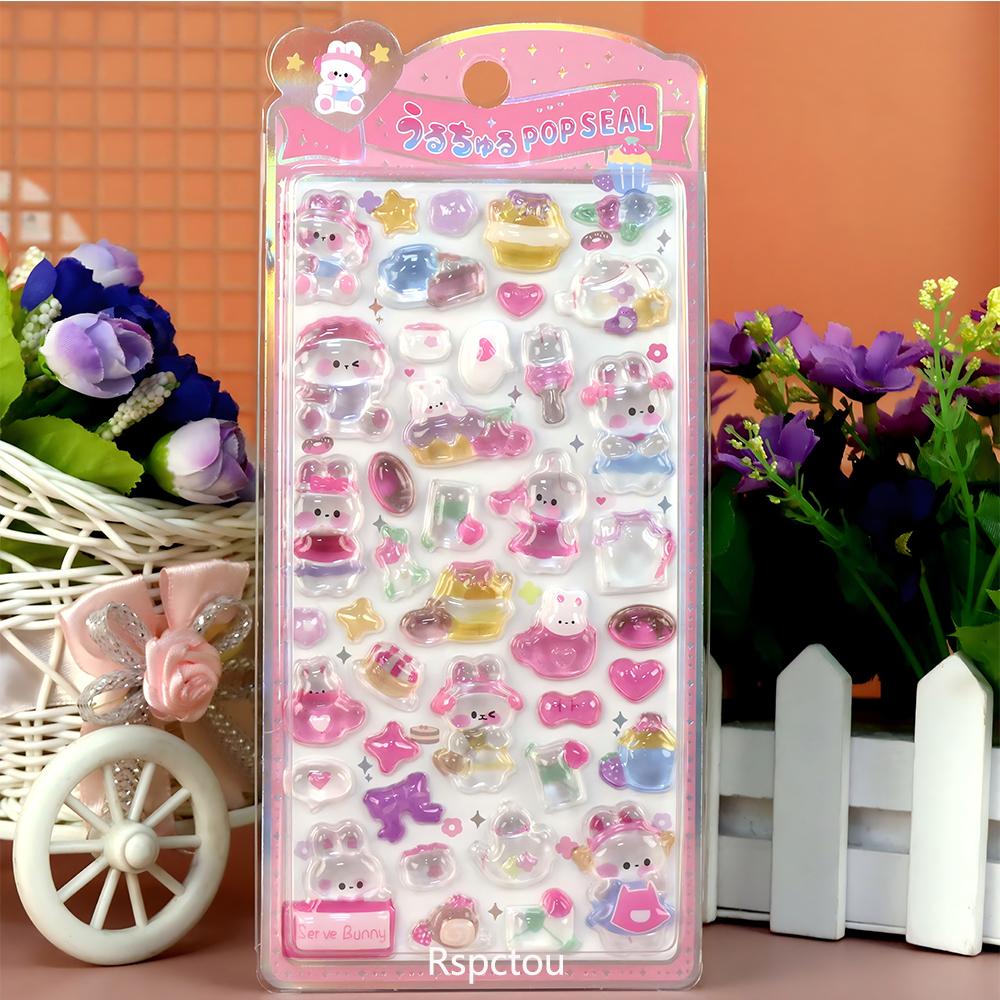 Rabbits Dogs Cats 3D Crystal Stickers Cute Animal Decoration Decals Toys Waterproof DIY Scrapbooking Diary Planner