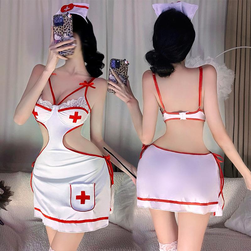 New Sexy Lingerie Sexy Nurse Passion Robe Large Size Hot Pajamas Bed Free of Temptation