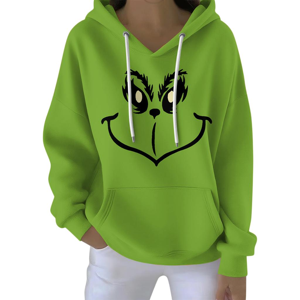 Damen Locker Und Bequemes Kordelzug V-Ausschnitt Langarm Weihnachts-Print Sweatshirt