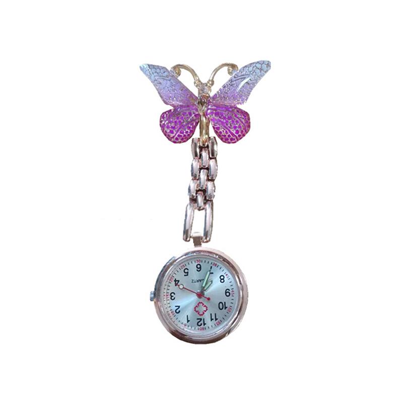

Colourful Resin Butterfly Rose Gold Alloy Small Pins Pocket Watches Nurse Doctor Hospital Medial Transparent Gift Watches Clock 10CM