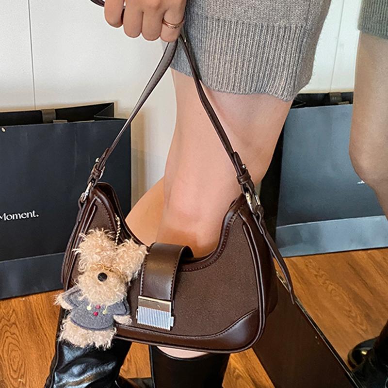 High-end Casual Shoulder Bag for Women Trendy Patchwork Buckle Crossbody Bags Retro Large Capacity Suede Female Handbags