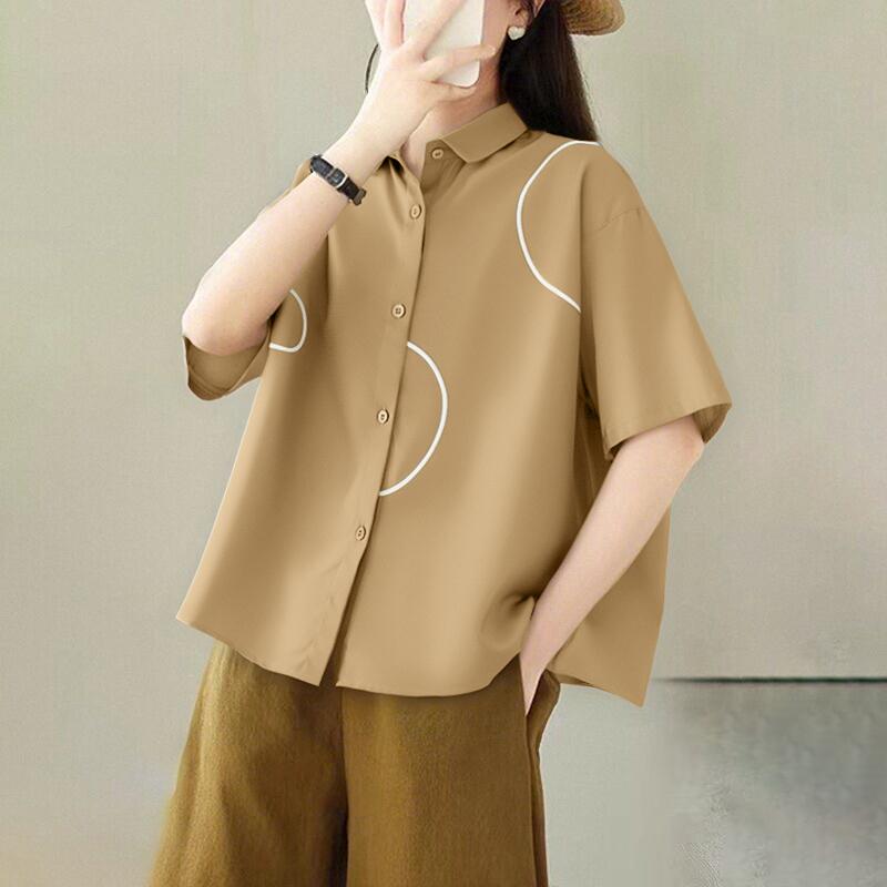 

ZANZEA Женская повседневная свободная блузка с отложным воротником и короткими рукавами 4XL