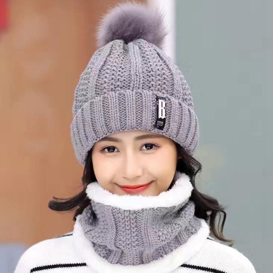 Winter Women's Plush Woolen Hat Outdoor Riding Warm and Cold Knitted Ear Protection Scarf Hat