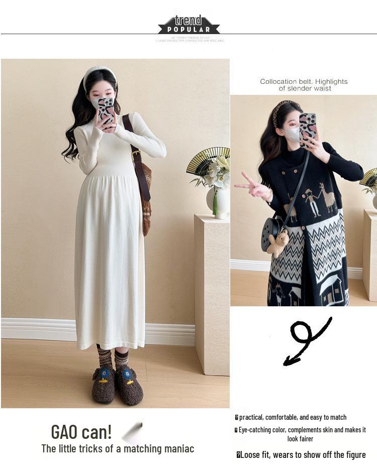 Autumn/Winter 2025 Korean Maternity Knit Dress Set