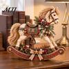 Resin Horse Figurine for Christmas Retro Rocking Ornament with Pine Cones Berries Holiday Tabletop Rustic Ornaments Home Decoration, Vintage Farmhouse