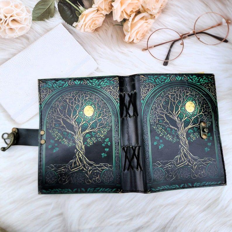 Tree & Moon Leather Journal, Leather Notebook, Sketchbook, Leather Dairy, Deckle Page Writing Journal, Book Wedding Gift, Personalized Gift.