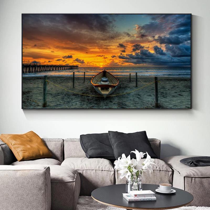 Sunset Beach View Canvas Paintings On The Wall Art Posters and Prints Landscape Nordic Art Pictures Home Wall Decoration Cuadros