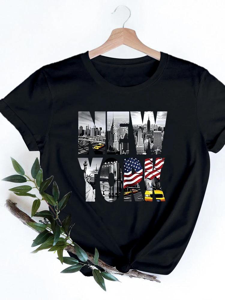 2024 Fashion Anime T Shirt Women New York City Graphic T Shirt Harajuku Kawaii Woman T Shirts Short Sleeve Femme Tops Tees