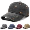 Washable Soft-Top Duckbill Cap: Spring/Autumn Fashion with Small Dog Embroidery, Retro Distressed Look.