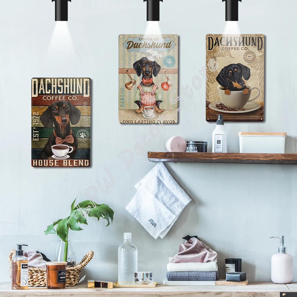 Dachshund Tin Metal Sign Coffee Poster Gift Wall Art for Cafe Kitchen Coffee Corner Coffee Pot for Men Women Xmas Gift 8x12inch