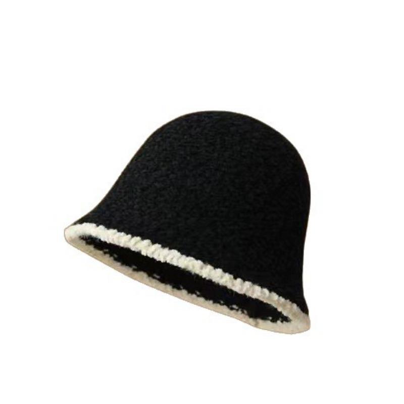 Autumn and Winter Fisherman Female Versatile Plush Basin Hat Plain Face Big Head Circumference Bucket Warm Face Small Face Covering Knitted Hat