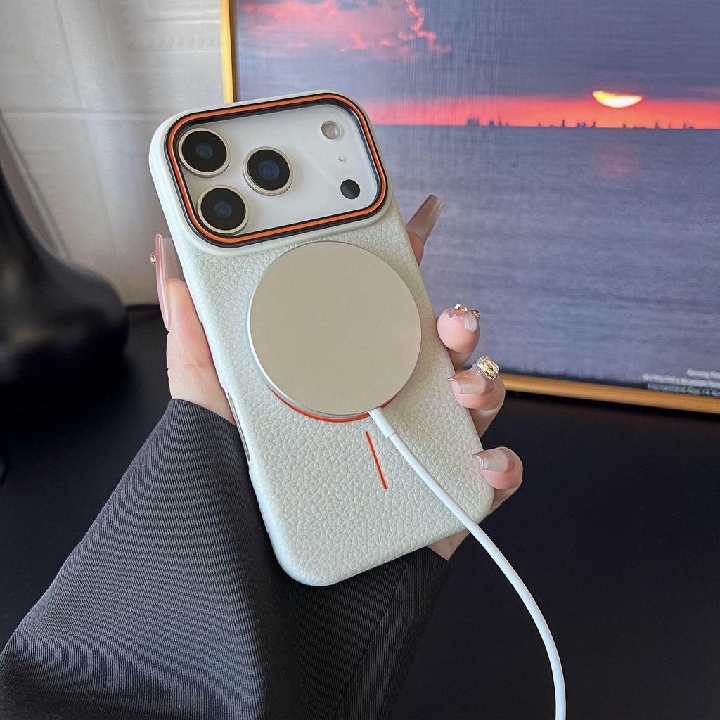 Apple iPhone 13-17 Pro Max Lychee Pattern Magnetic Ring Case, Drop-Proof with Large Camera Hole.