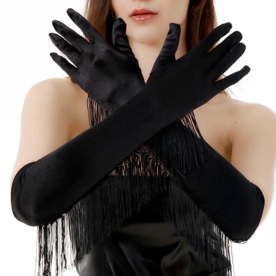 Fringed Elbow Gloves 17.7" Vintage Long Opera Pageant Gloves 1920s