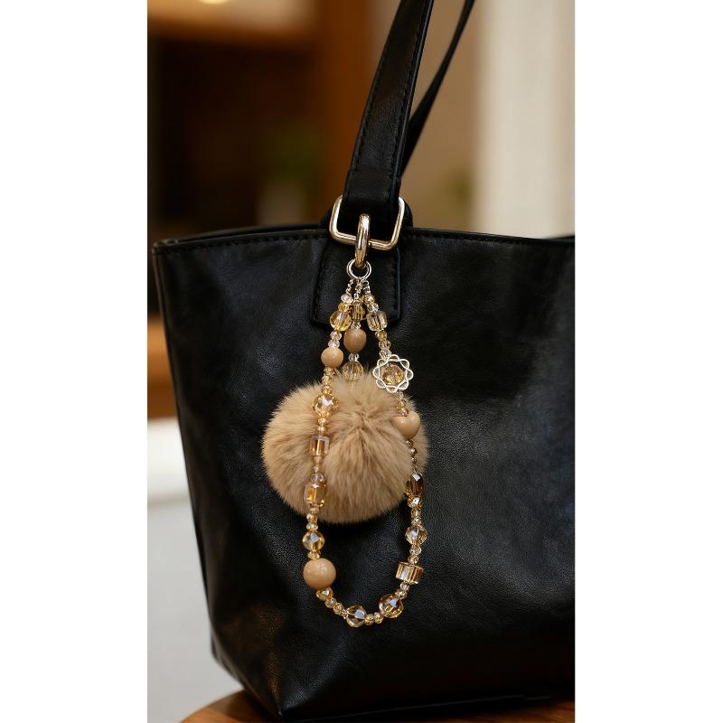 Atmosphere Rabbit Hair Ball Mobile Phone Lanyard Car Key Plush Mobile Phone Pendant Wrist Short