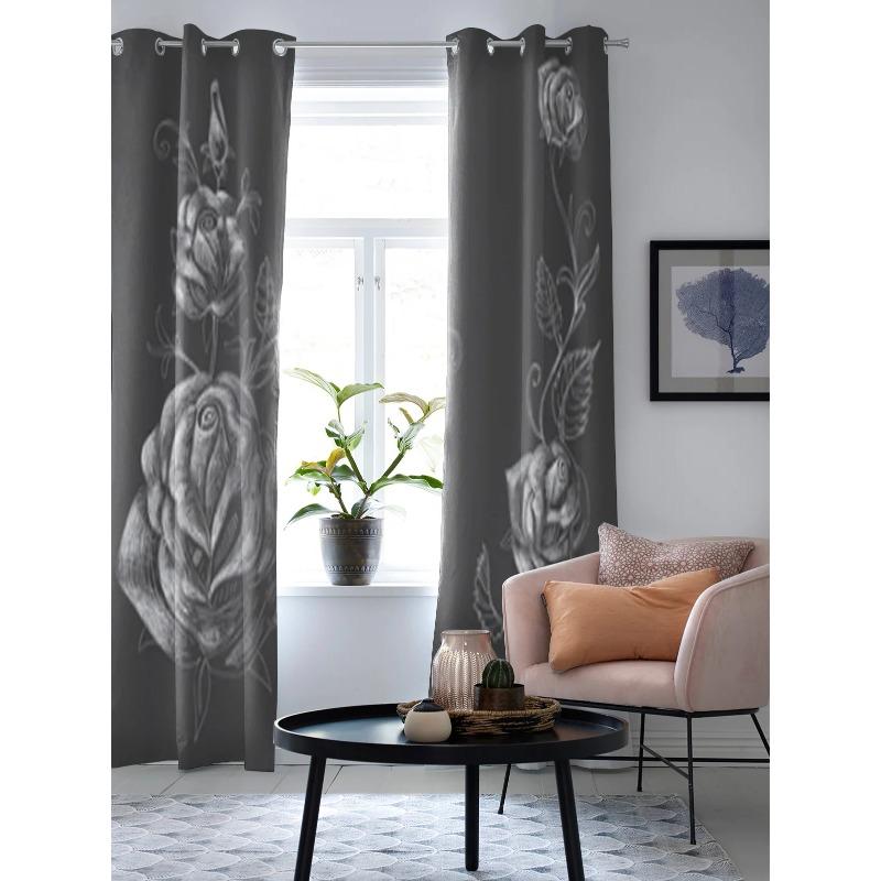 Design Růže Černé Pozadí Okenní Závěs Pro Dekoraci Obývacího Pokoje Ložnice Závěsy Luxusní Kuchyňská Volánová Závěs