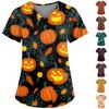 Women's Fashion Casual Short Sleeve V-Neck Halloween Printed Pocket Top