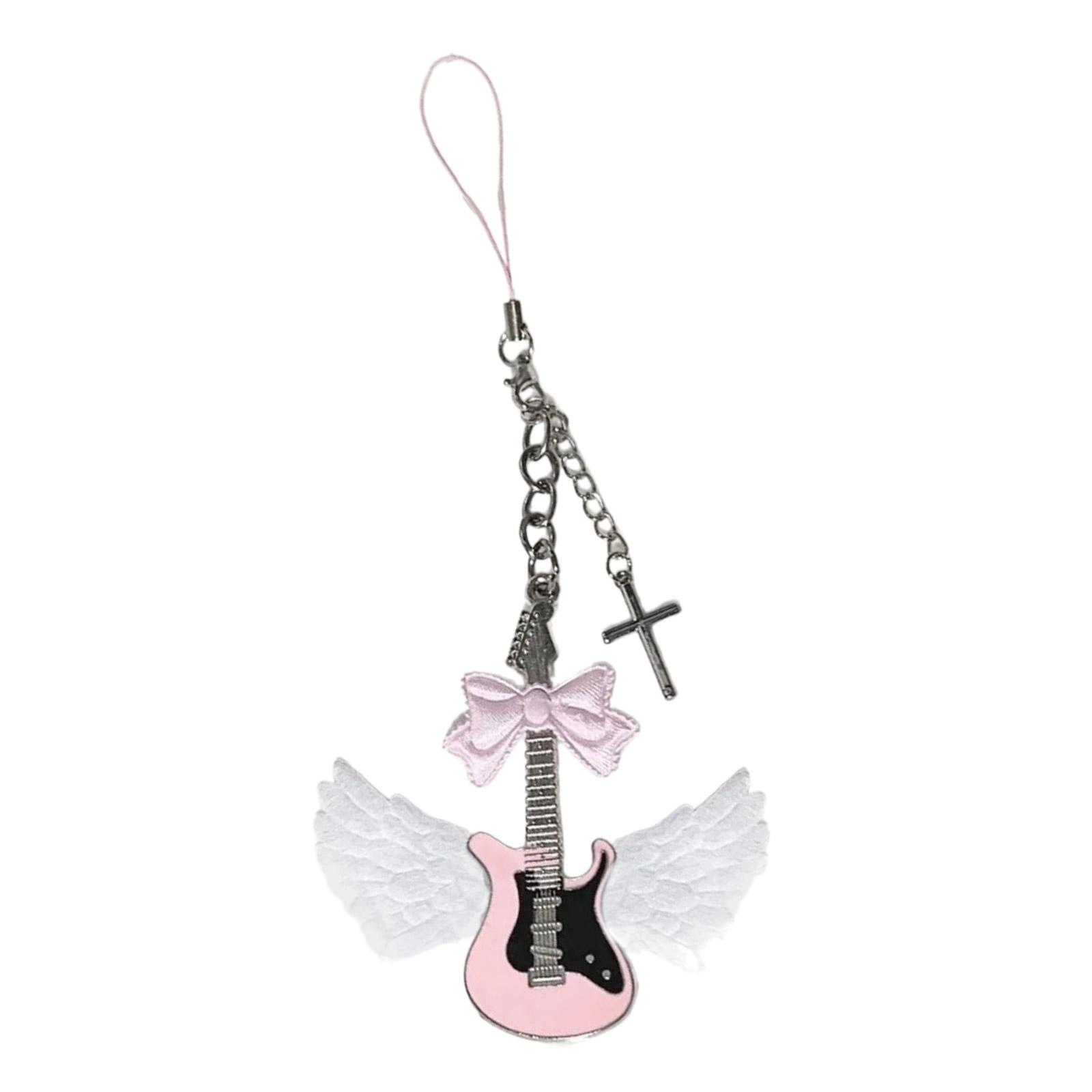 

Handcrafted White Wing Keychain Charm Fashionable Bag Charm Accessory Handmade Wing Guitar Pendant Keychain Decoration