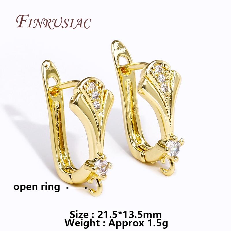 18K Gold/Rhodium Plated French Inlay Zircon Earwires Fastener Earring Hooks Clasps Fittings DIY Earring Making Accessories