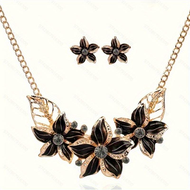 

Trendy Floral Necklace Set Collarbone Chain Earrings Flower Women Necklace Earrings Pendant Wedding Banquet Charm Ladies Jewelry