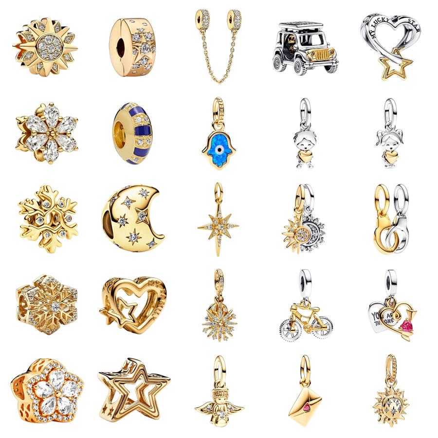 DIY Jewelry Gift Sparkling Golden Lucky Star Happy Girl & Boy North Star Splittable Sun & Moon Charm Beads Fit Original Bracelet