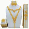 Luxus Dubai Gold Farbe Schmuck Sets African Indischen Braut Für Frauen Unregelmäßige Quaste Lange Halskette Armband Ohrringe Ring Set