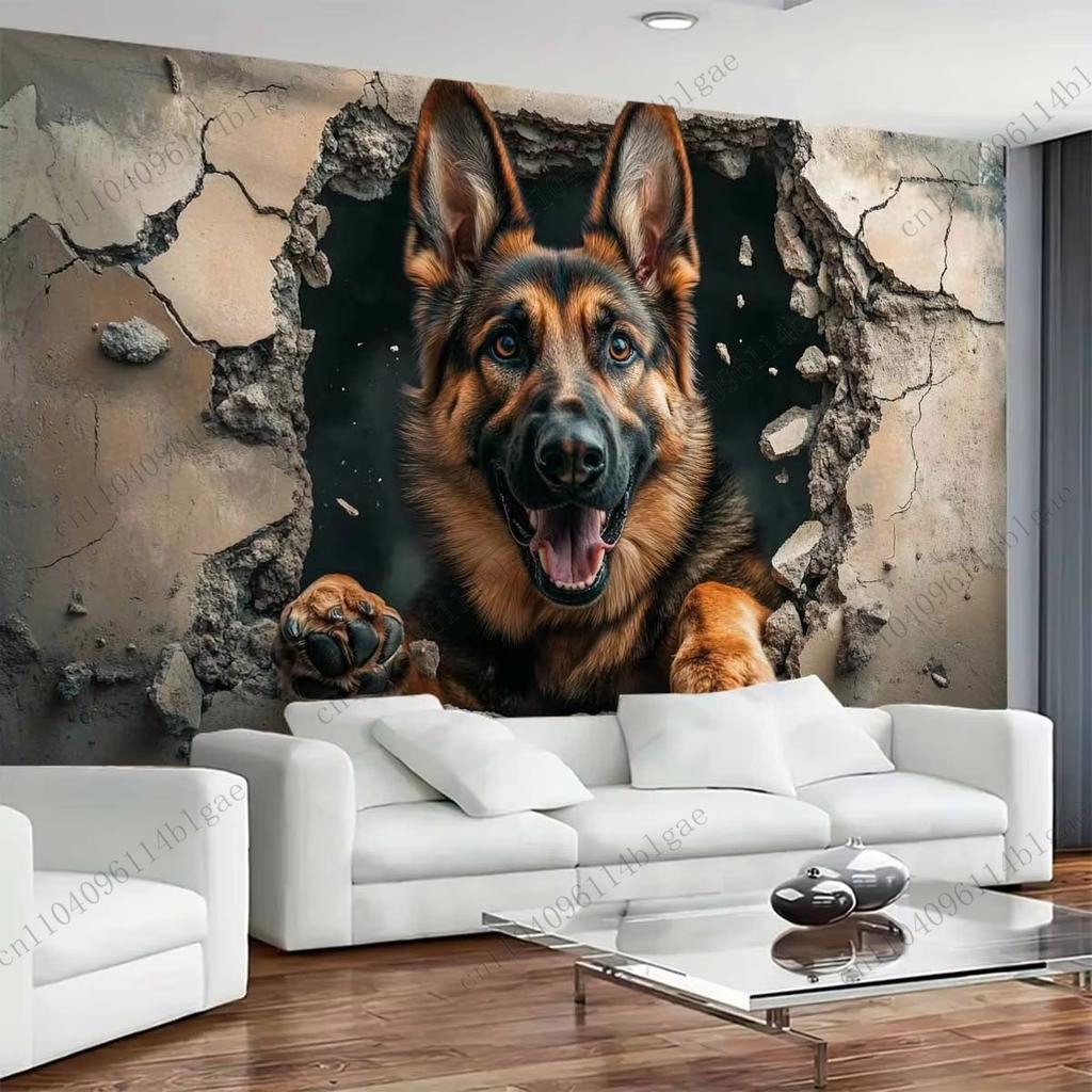 Tapestry ścienne 3D Owczarek Niemiecki, Realistyczna Sztuka Psów, Przełomowy Wzór Do Wystroju Domu i Pokoju