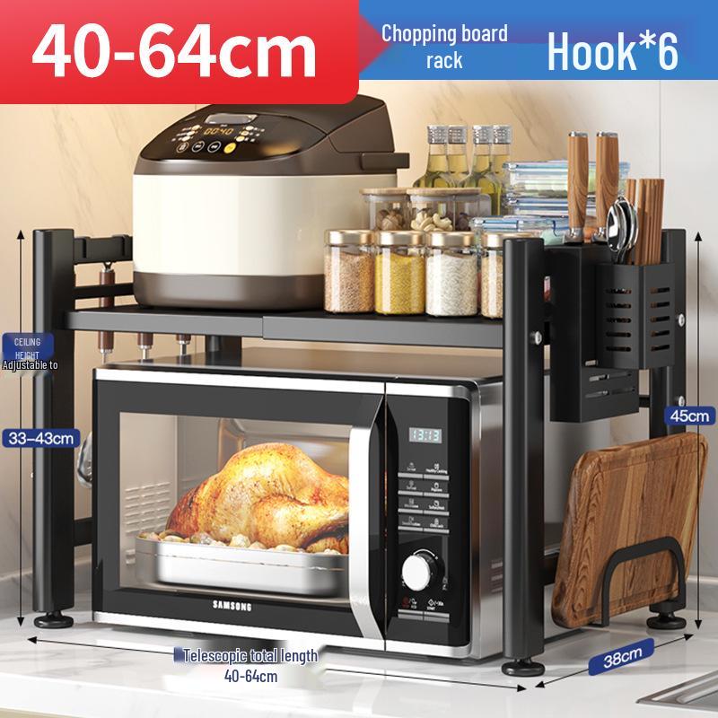 Two-Layer Telescopic Carbon Steel Microwave Oven Rack for Countertop Storage