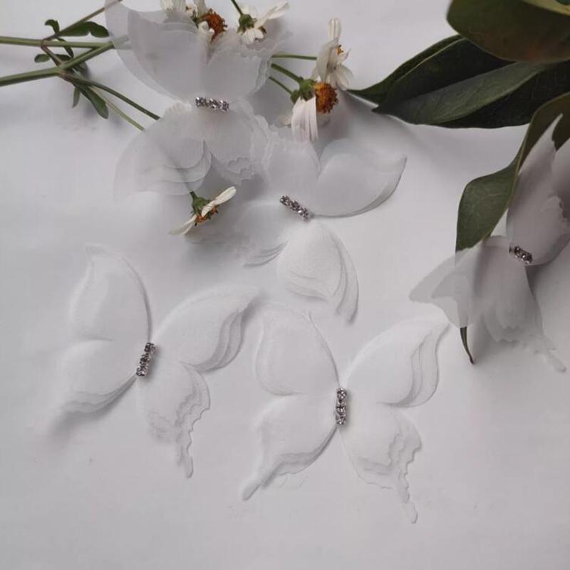 

10 шт. трехслойные алмазные трехмерные шифоновые наклейки-бабочки для одежды, аксессуары для волос, аксессуары для одежды белый