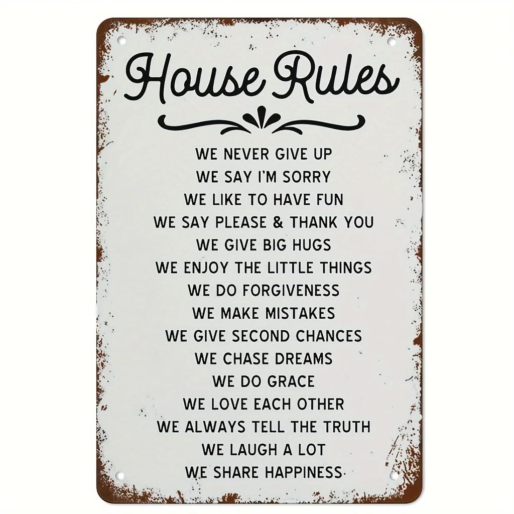 1 Iron House Rules Wall Decor Sign - Rustic Family Values Plaque with Heartfelt Messages, Easy to Install, No Power Needed,