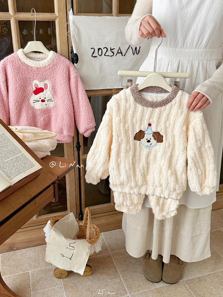 

Children s Winter Pajama Set 2025: Boys Coral Fleece Thickened Homewear for Small and Medium Sizes, Warm and Cozy 100 cm бежевый