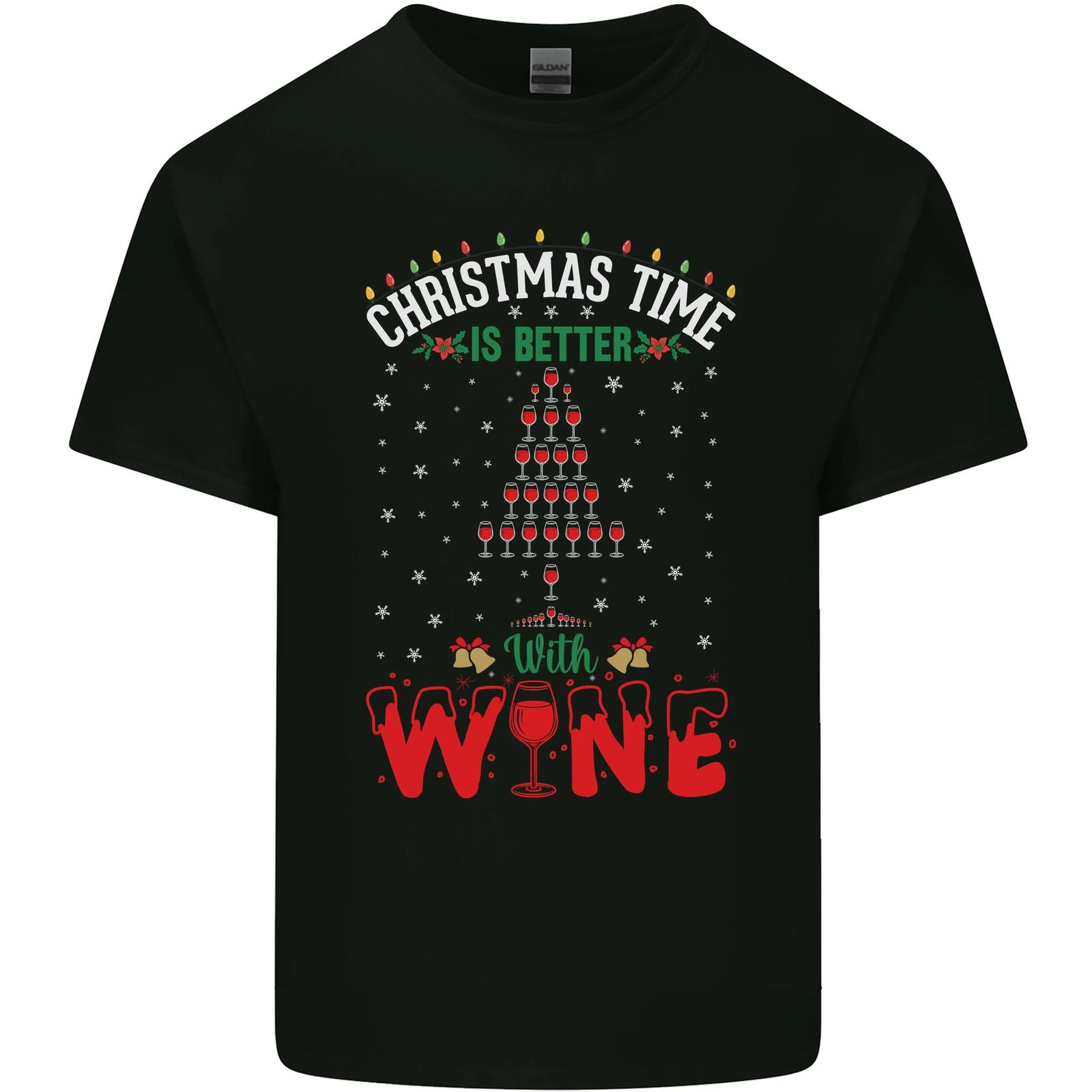 Christmas Better With Wine Funny Alcohol Mens Cotton T-Shirt Tee Top S