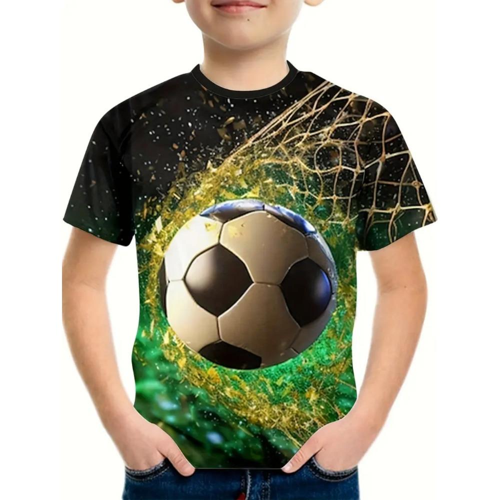 Men's T-shirt football print summer children's short sleeved T-shirt casual pullover sports boys' top outdoor breathable children's clothing