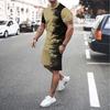 European and American Men's T-shirt Set Summer 3D Printing Color Patchwork Shorts Short Sleeved Combination 2-piece Casual Set