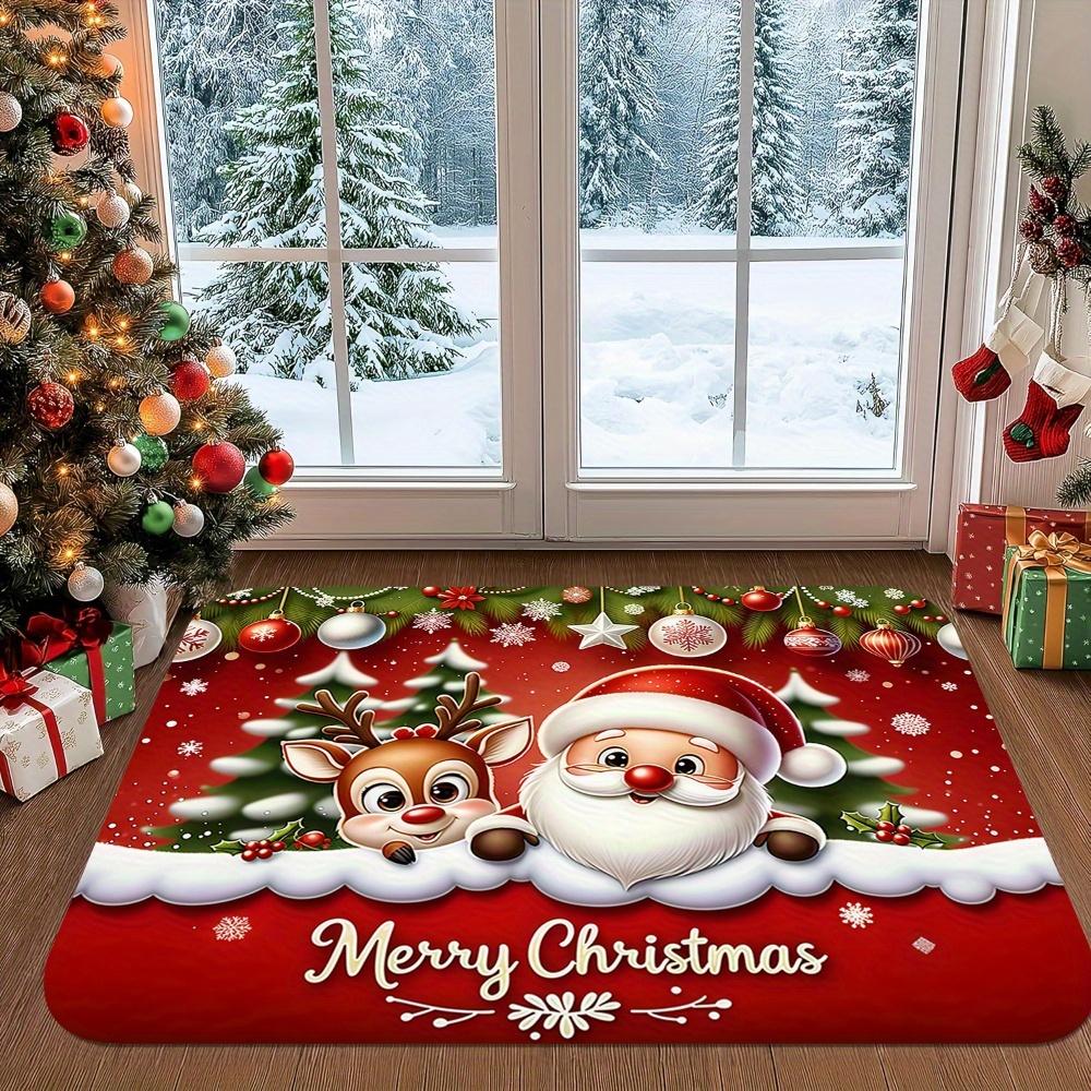 

Cartoon Santa Elk Christmas Doormat, Merry Christmas Print Non-Slip Mat,Machine Washable Rug for Bathroom,Entryway,Holiday Decor 40x60cm