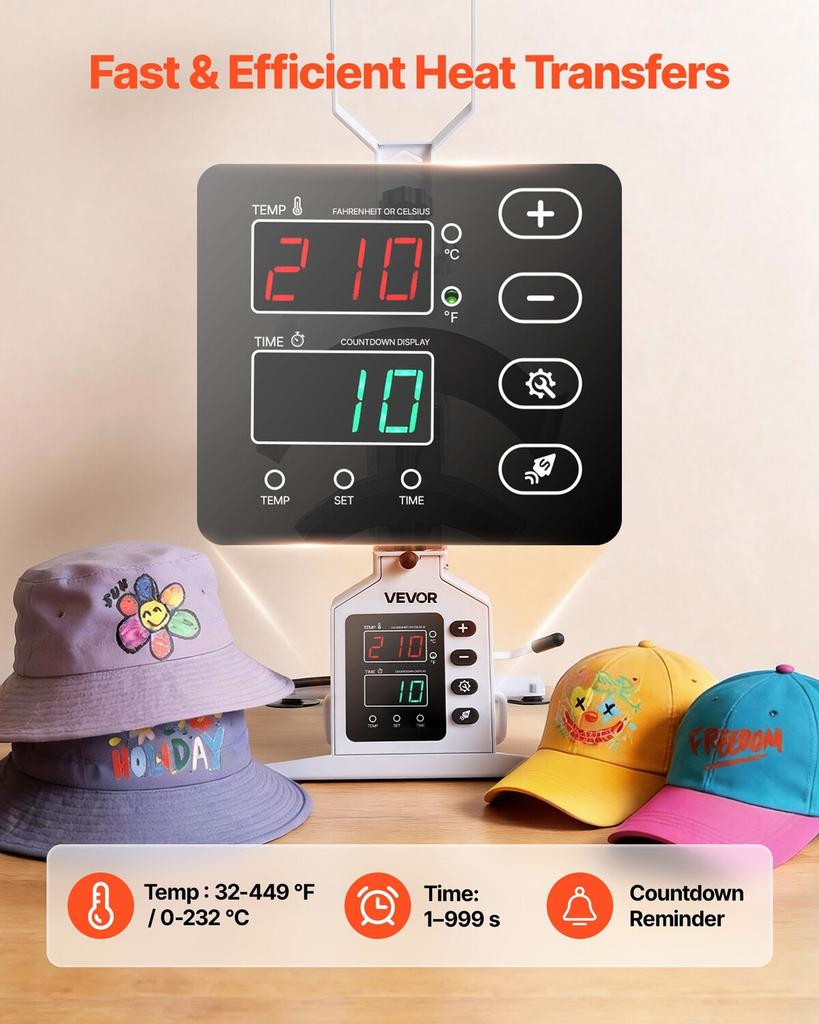 Hat Heat Press Machine, 215 x 100 mm Large Heating Plate, with Caps Stretcher, Precise Temperature & Time Control, Heat Press for Hats and Caps, for