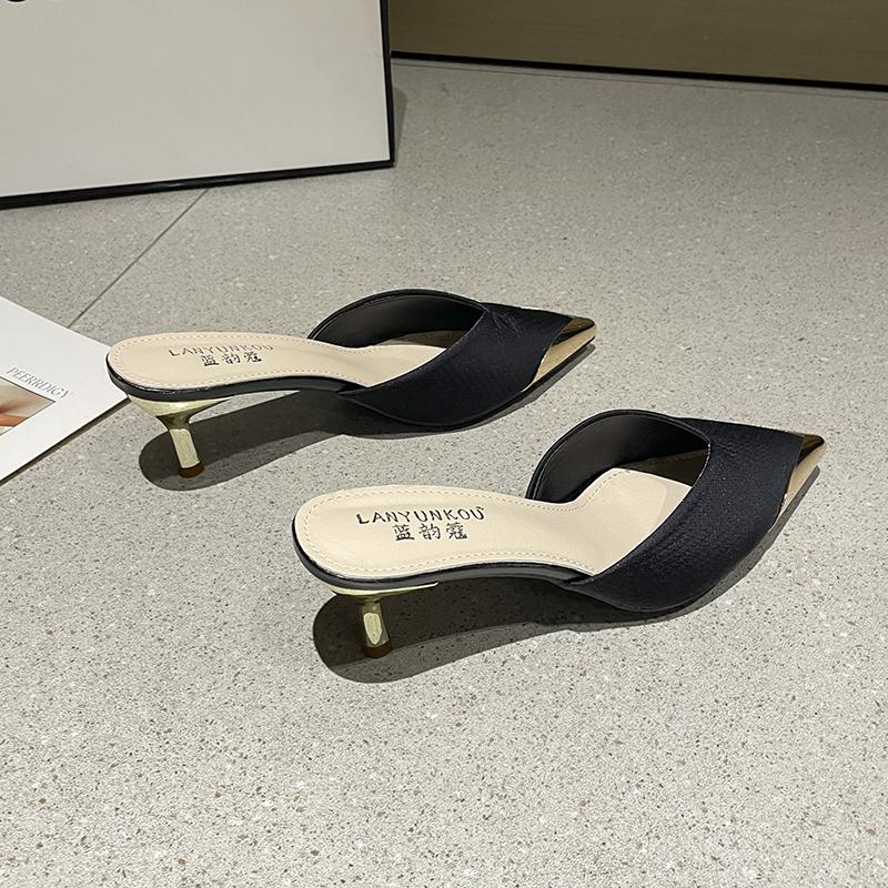 Fashion Leisure Pumps Sandals Female Office Career Thin High Heels Pointed Toe Shoes for Women Leather Slip On Summer Sandals