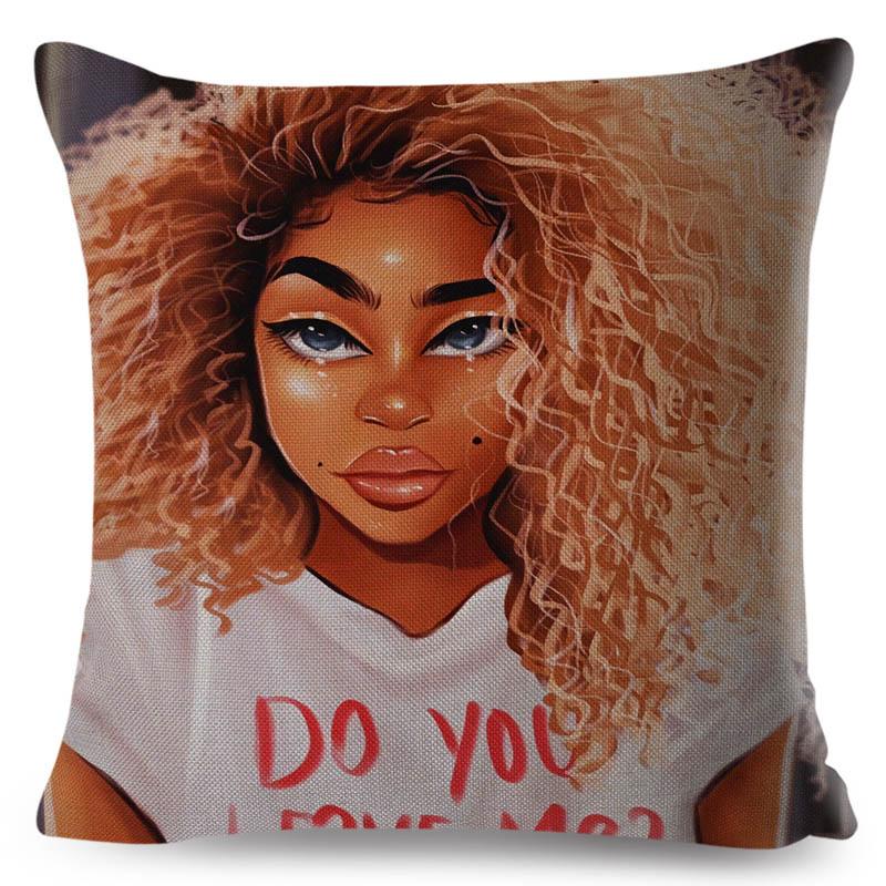 Beautiful Black Women Africa Girl Pillow Case Polyester Decor Colorful Cartoon Cushion Cover For Sofa Car Home Pillowcase 45X45