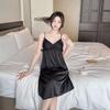 2026 Ice Silk Women’s Pajamas: Mid-Length, Chest Pads, Camisole, Nightgown, Pure Desire Style, Lightweight Home Wear.