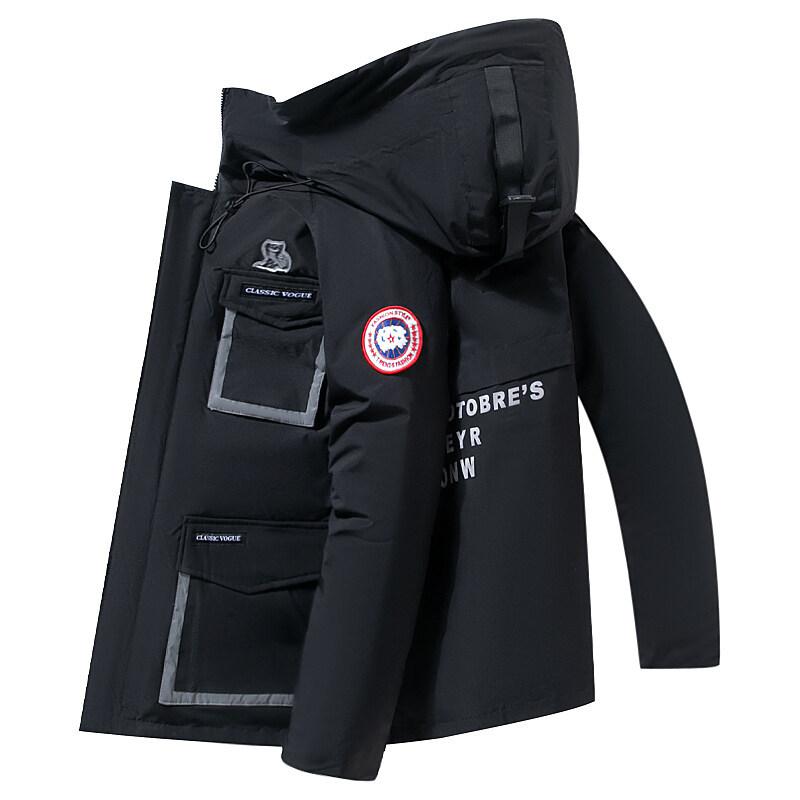 Jaqueta de Penas Masculina Curta Espessa Quente Penas de Pato Branco Macacão Casual e Versátil Casaco de Inverno