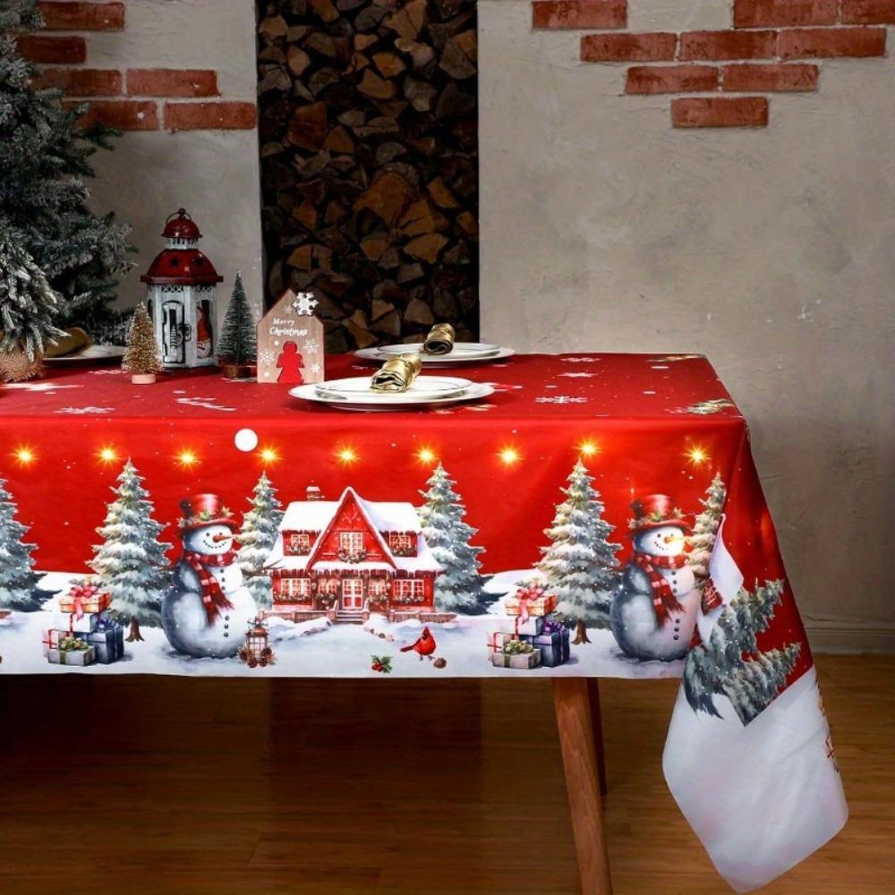 Waterproof Christmas Red Rectangular Tablecloth Premium Decorative Dining Table Cover Holiday Festive Decor